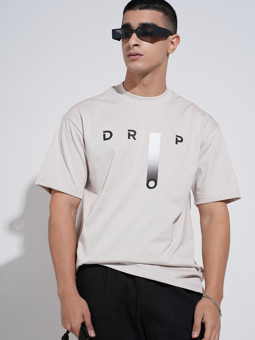 Men's Typography Cream Graphic Printed Round Neck T-Shirt
