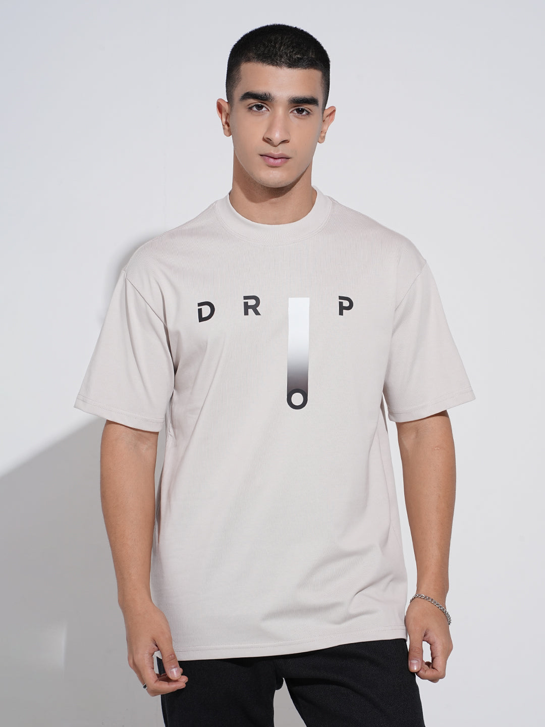 Men's Typography Cream Graphic Printed Round Neck T-Shirt