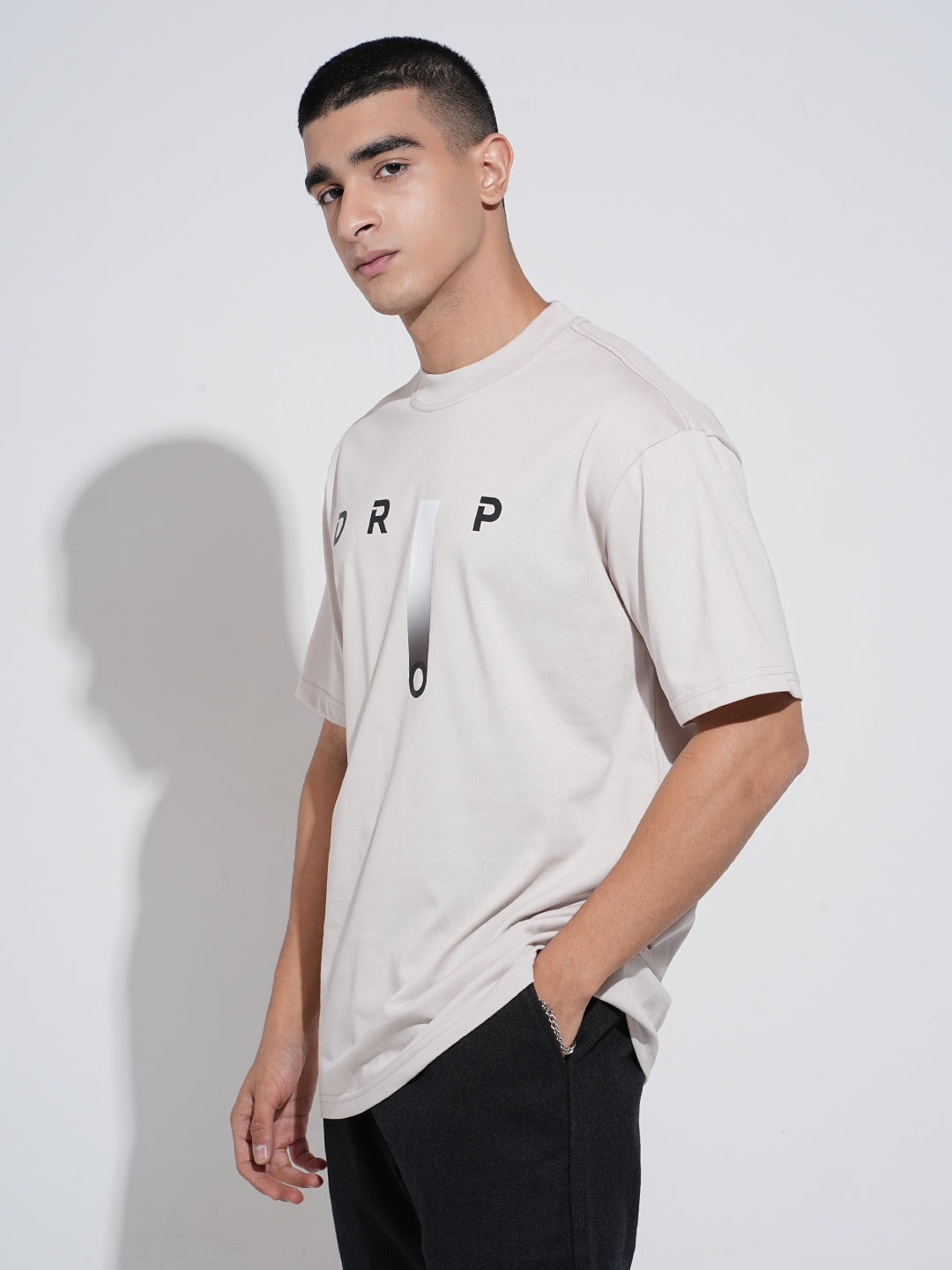 Men's Typography Cream Graphic Printed Round Neck T-Shirt