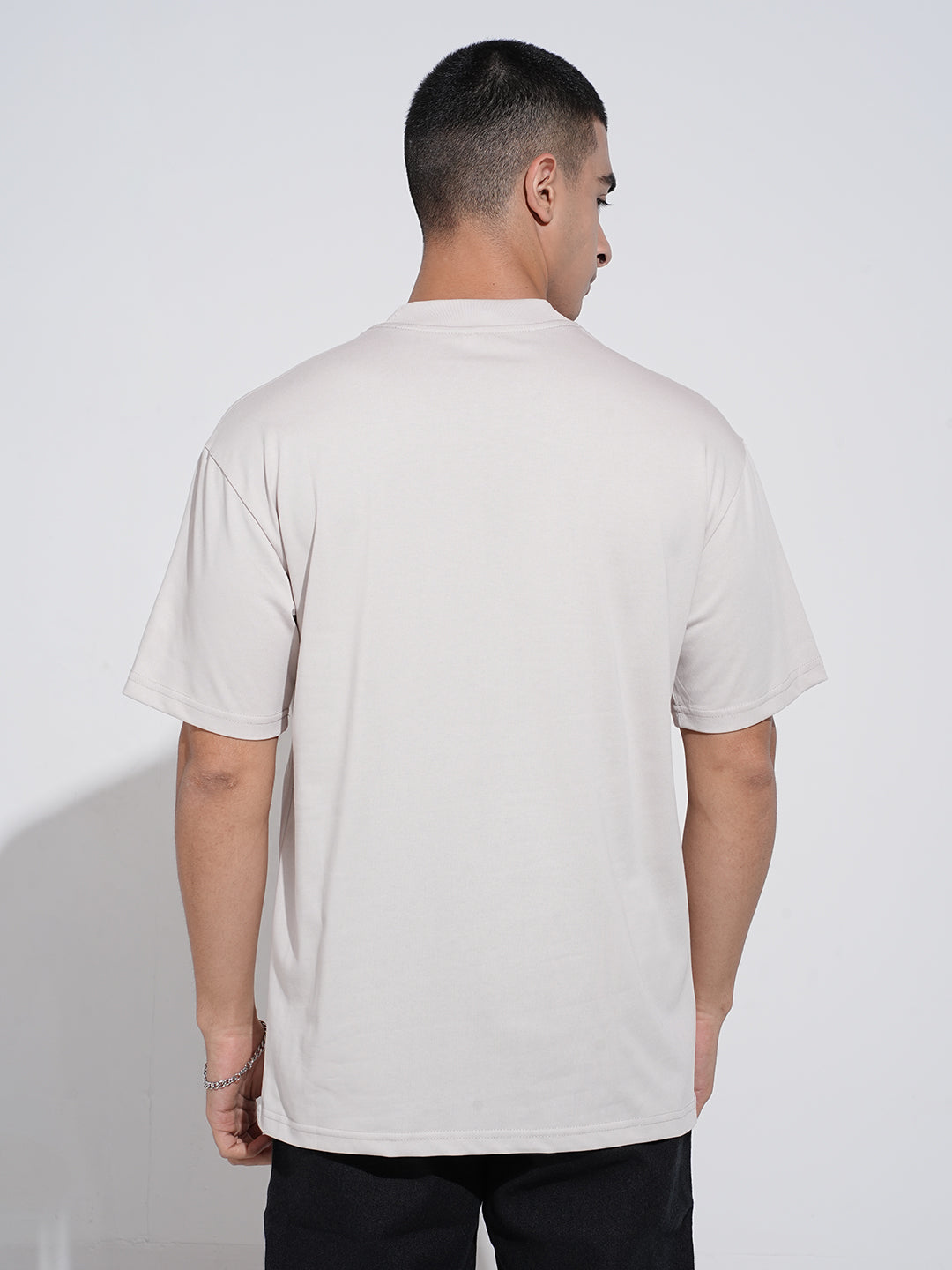 Men's Typography Cream Graphic Printed Round Neck T-Shirt