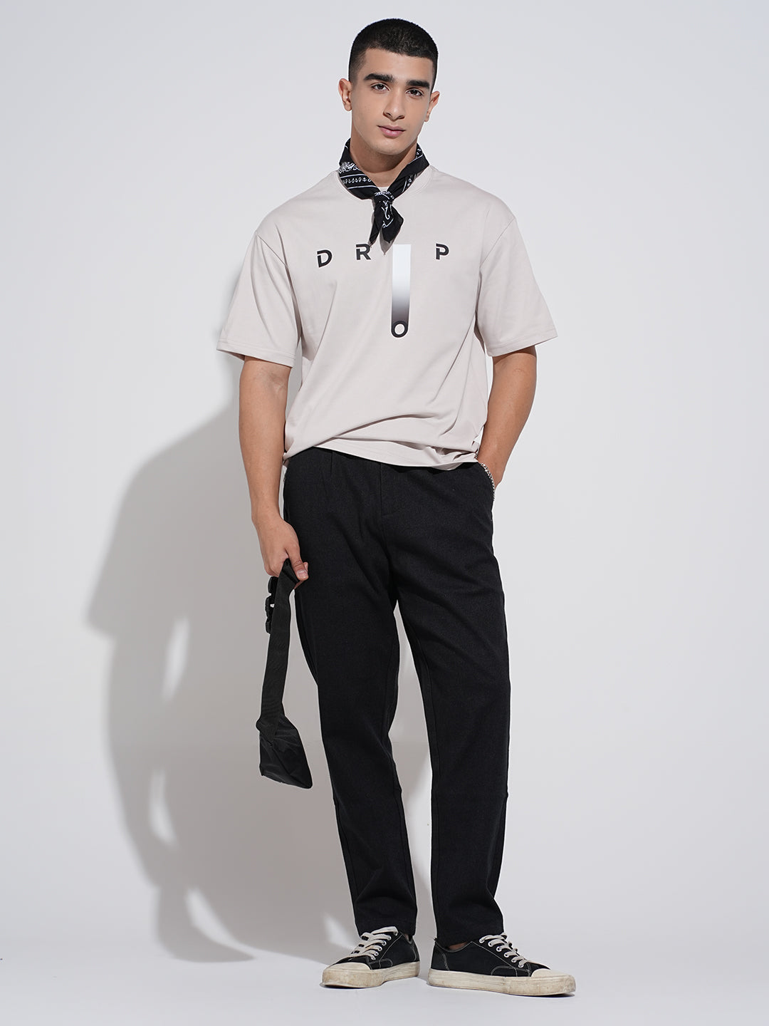 Men's Typography Cream Graphic Printed Round Neck T-Shirt