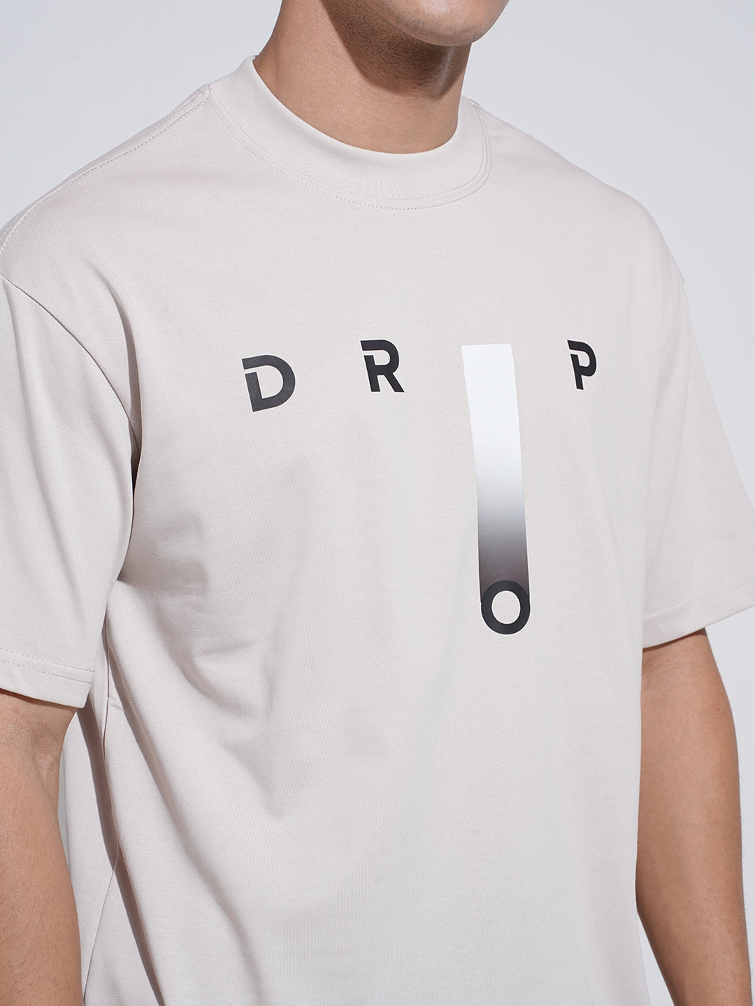 Men's Typography Cream Graphic Printed Round Neck T-Shirt