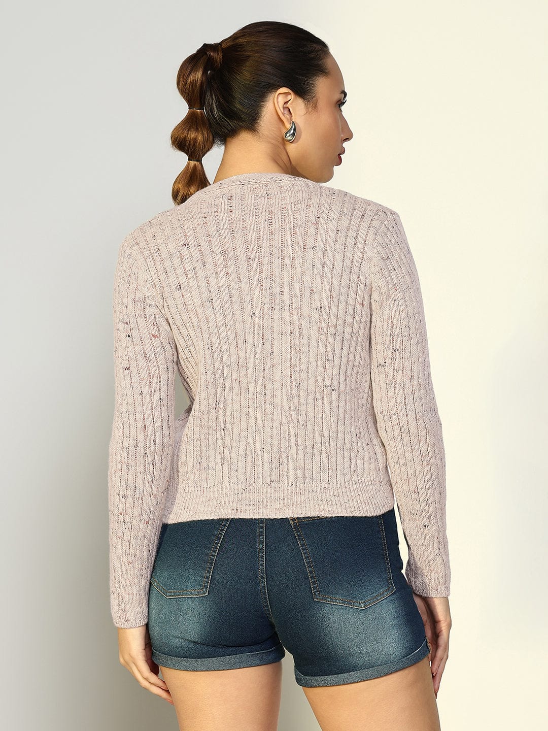 Women's Pink Round Neck Crop Top with Shrug