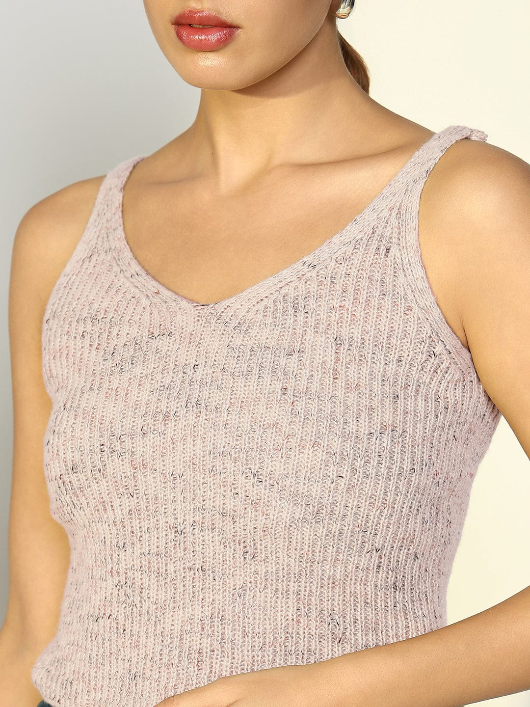 Women's Pink Round Neck Crop Top with Shrug