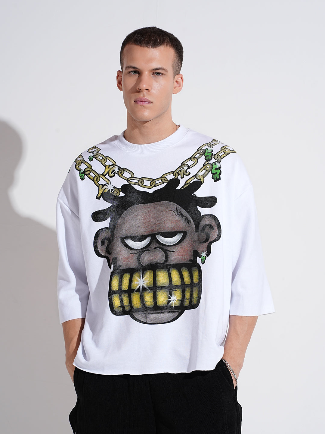 Men's Graphic Print White Round Neck Regular Fit Sweatshirt