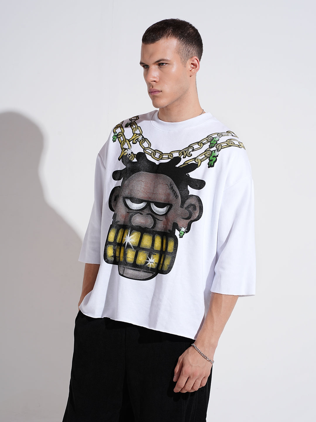 Men's Graphic Print White Round Neck Regular Fit Sweatshirt