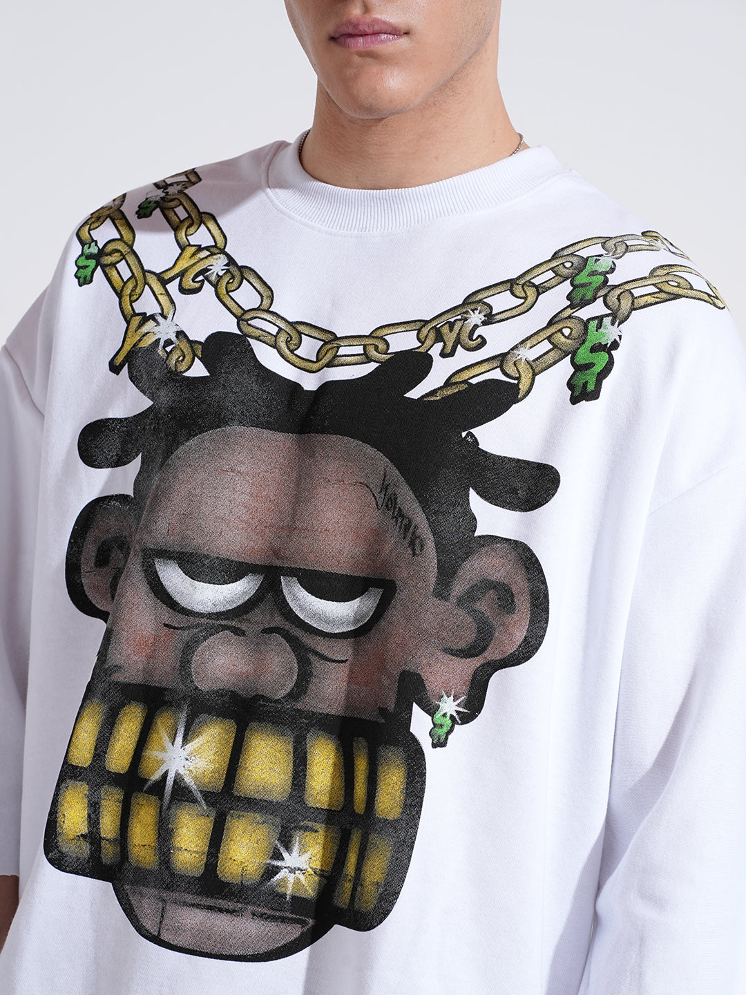 Men's Graphic Print White Round Neck Regular Fit Sweatshirt