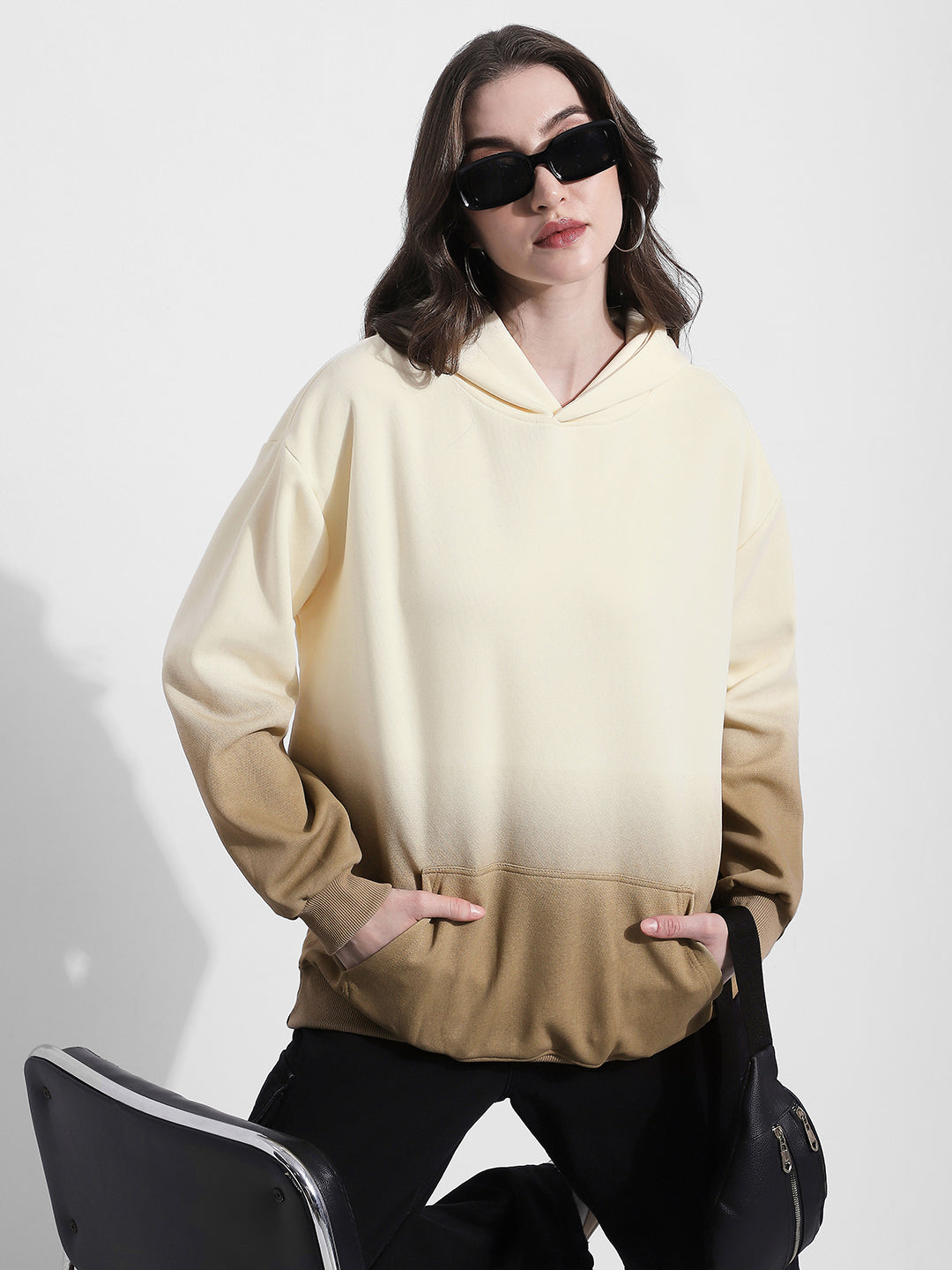 Women's Ombre Cream Oversized Hoodie