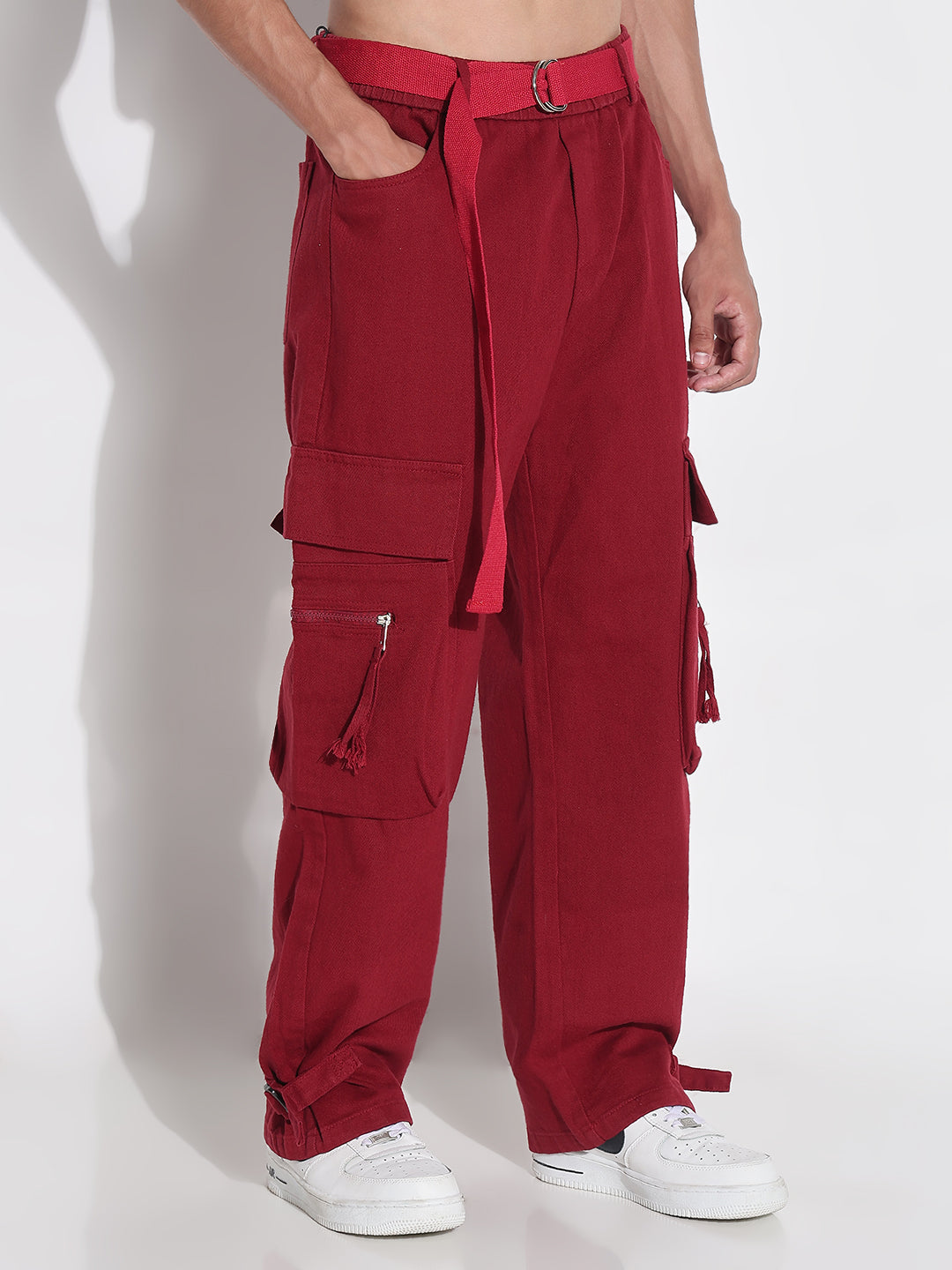 Men's Red Baggy Cargos Jeans