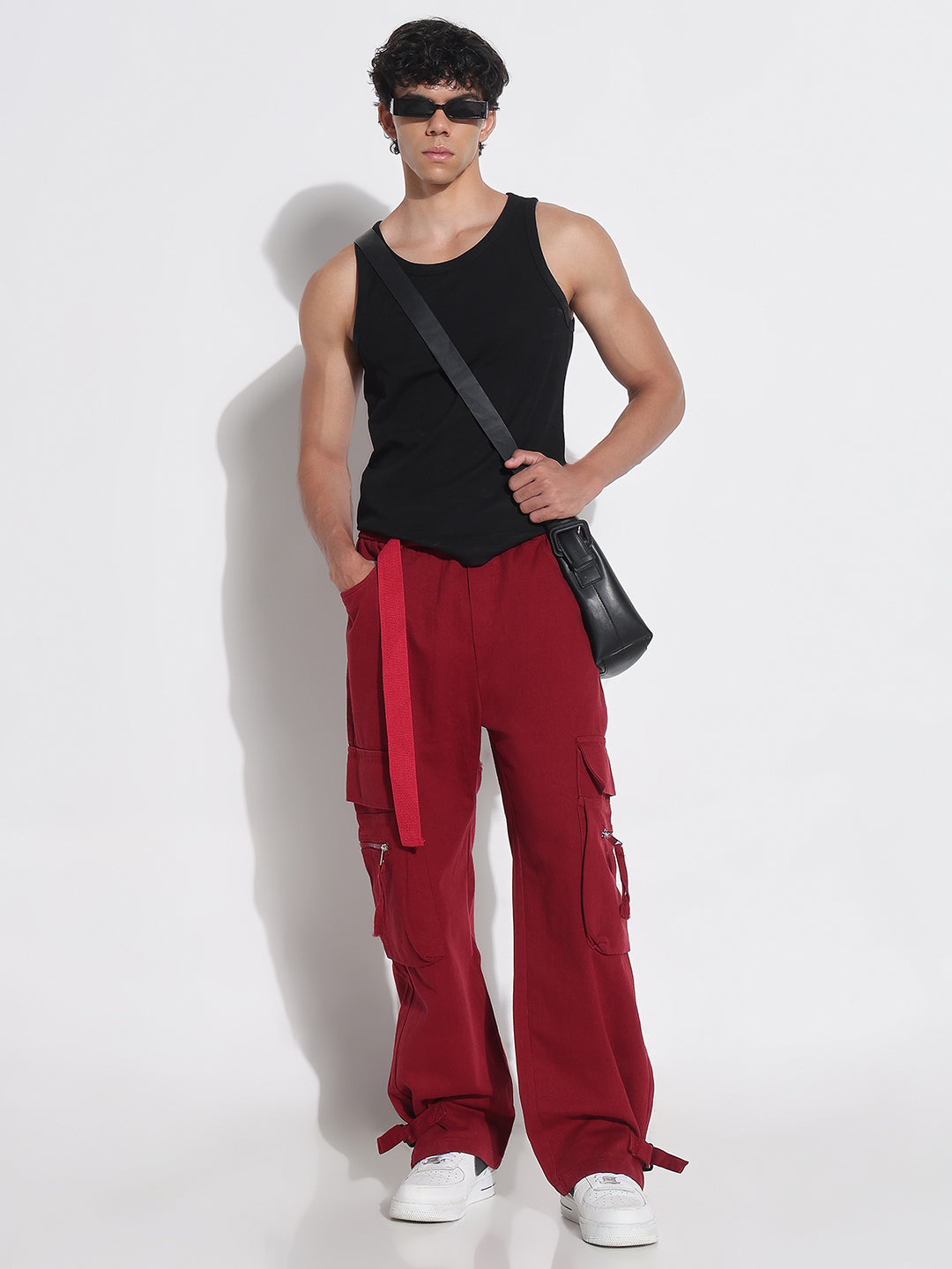 Men's Red Baggy Cargos Jeans