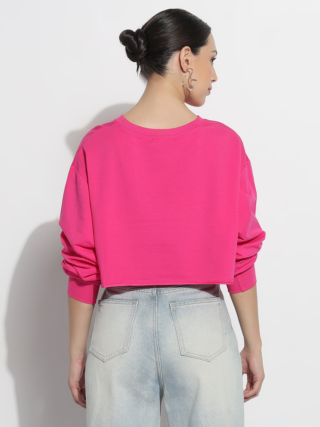 Women's Typography Pink Crew Neck Crop Top