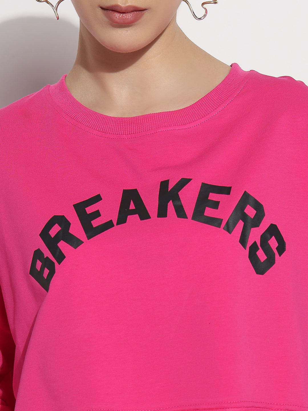 Women's Typography Pink Crew Neck Crop Top