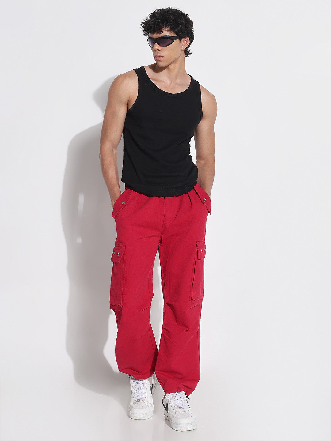 Men's Red Baggy Cargos Jeans