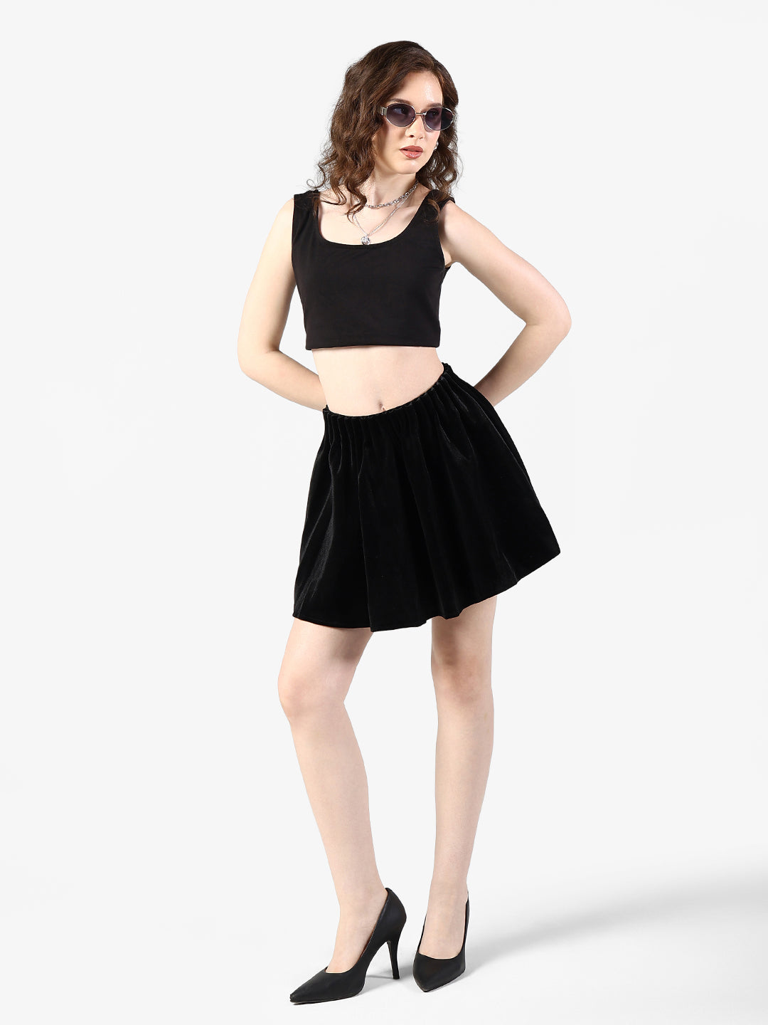 Women's Black Velvet Mini Skort