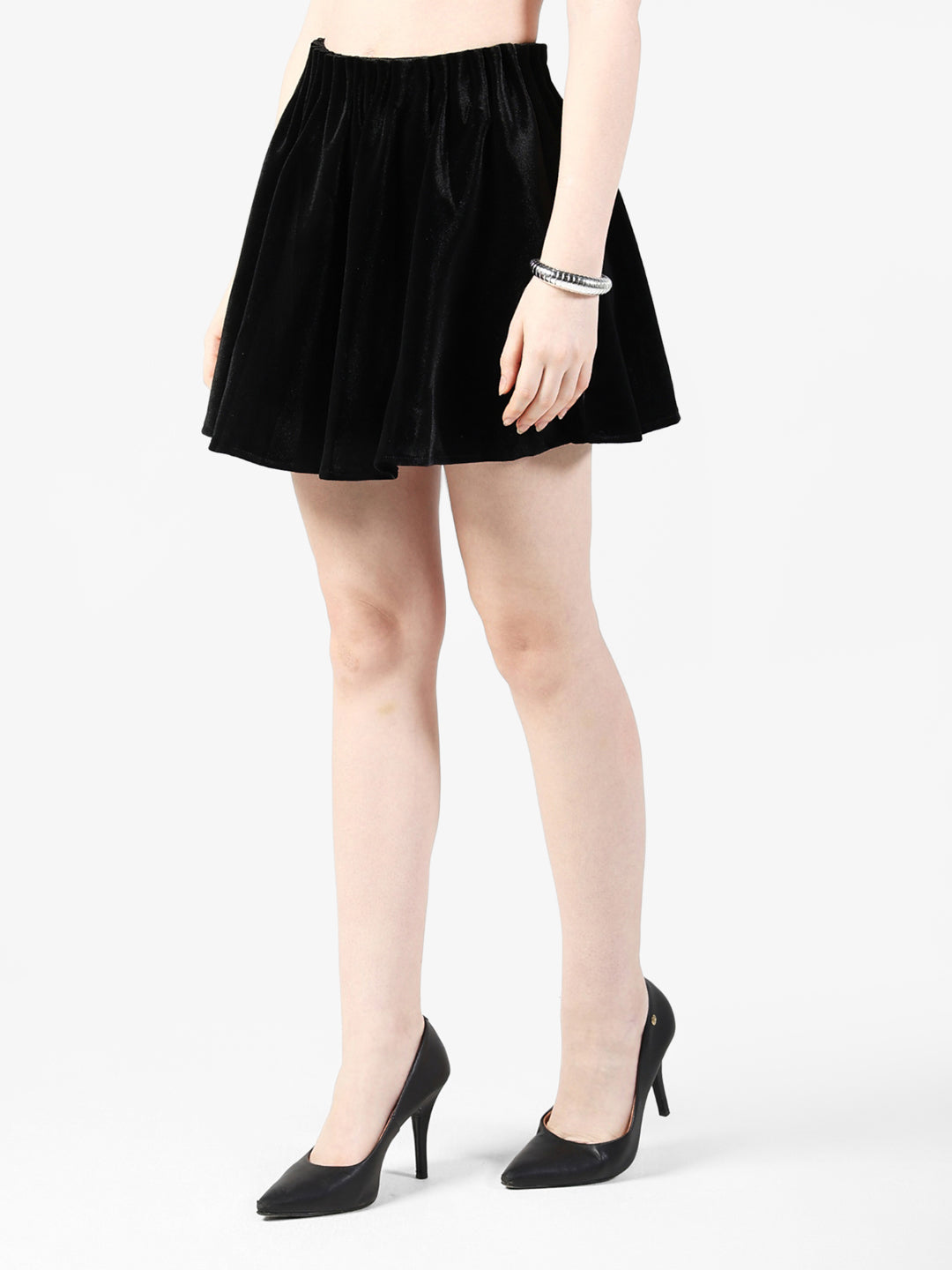 Women's Black Velvet Mini Skort