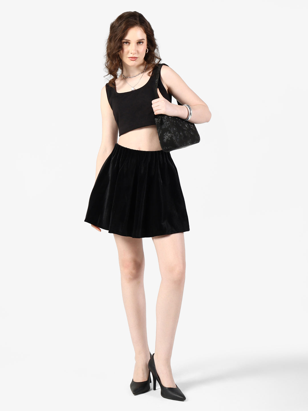Women's Black Velvet Mini Skort