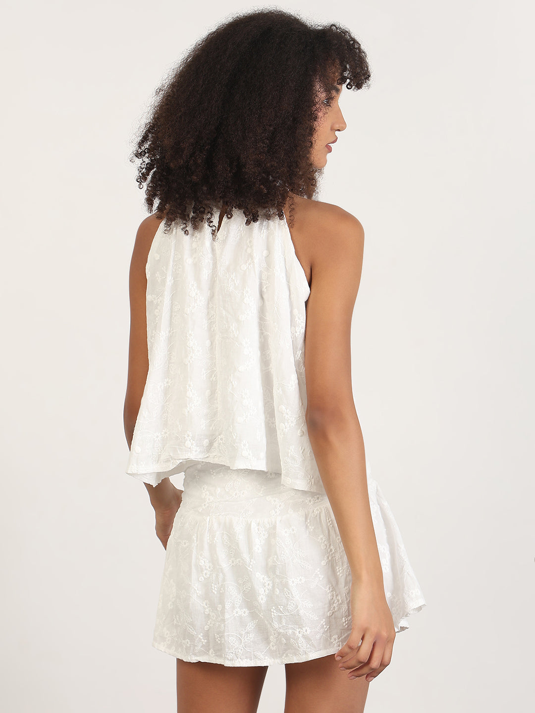 Women's Embroidered White Co-Ords Set with Brooch