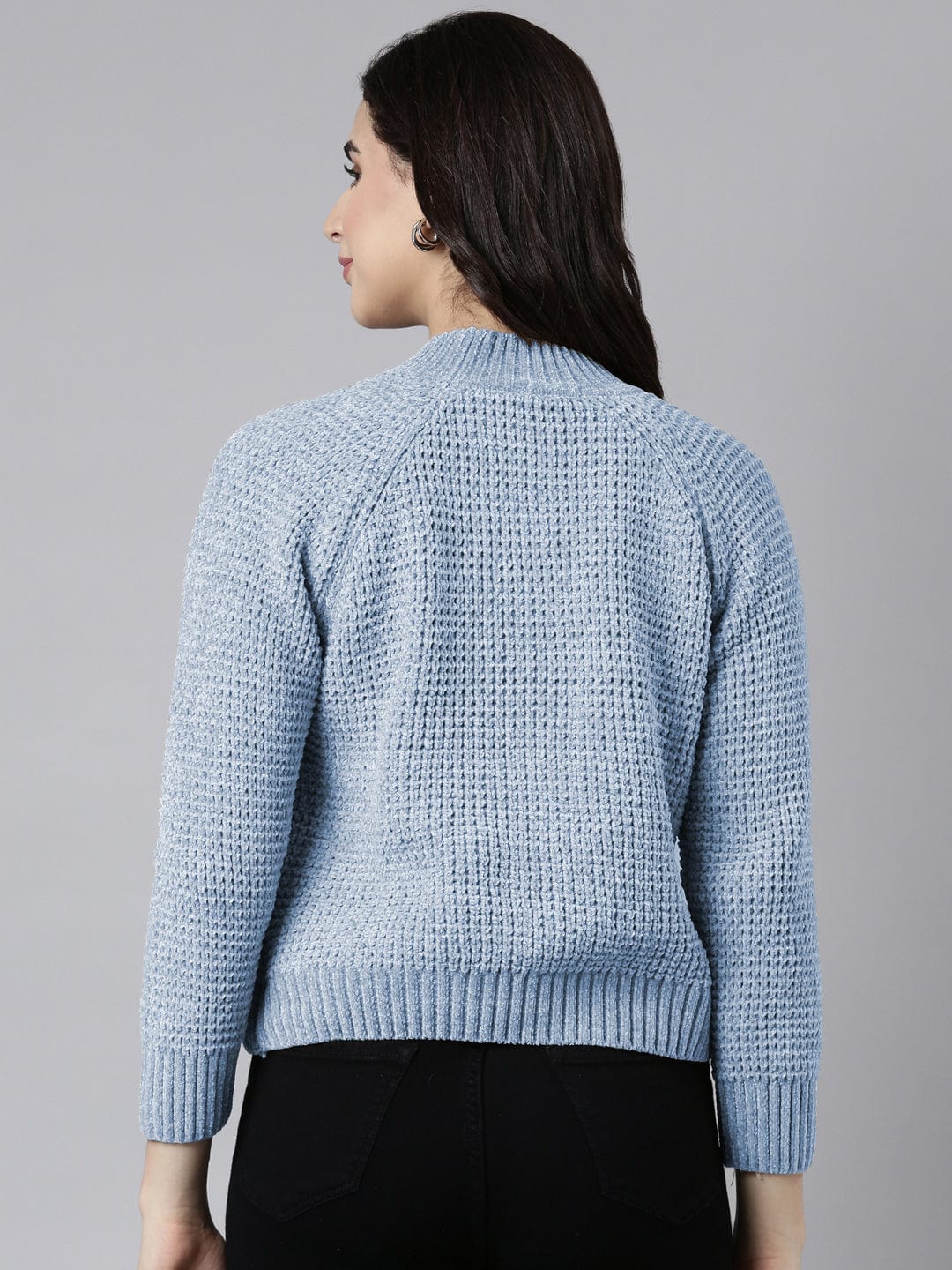 Women's Blue Textured Knit Pullover Sweater