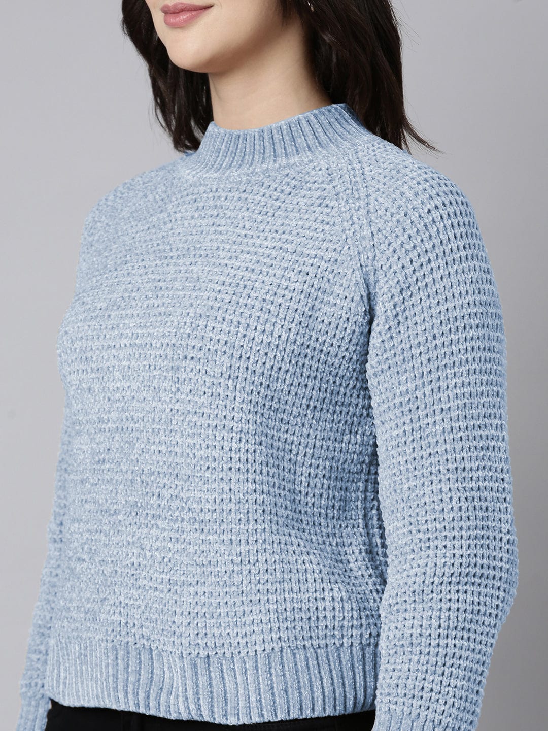 Women's Blue Textured Knit Pullover Sweater