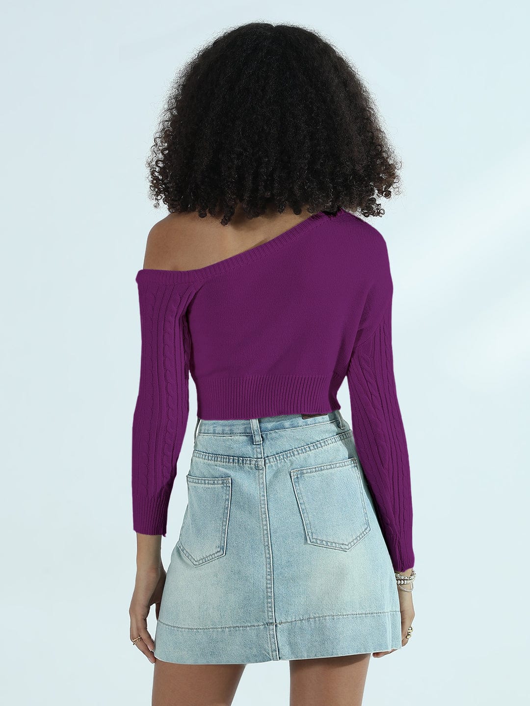 Women's Ribbed Purple Off Shoulder Crop Top