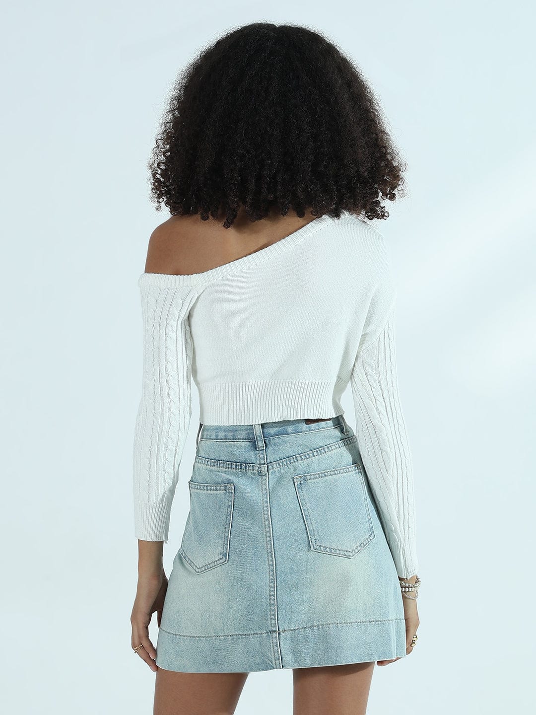 Women's Ribbed White Off Shoulder Crop Top