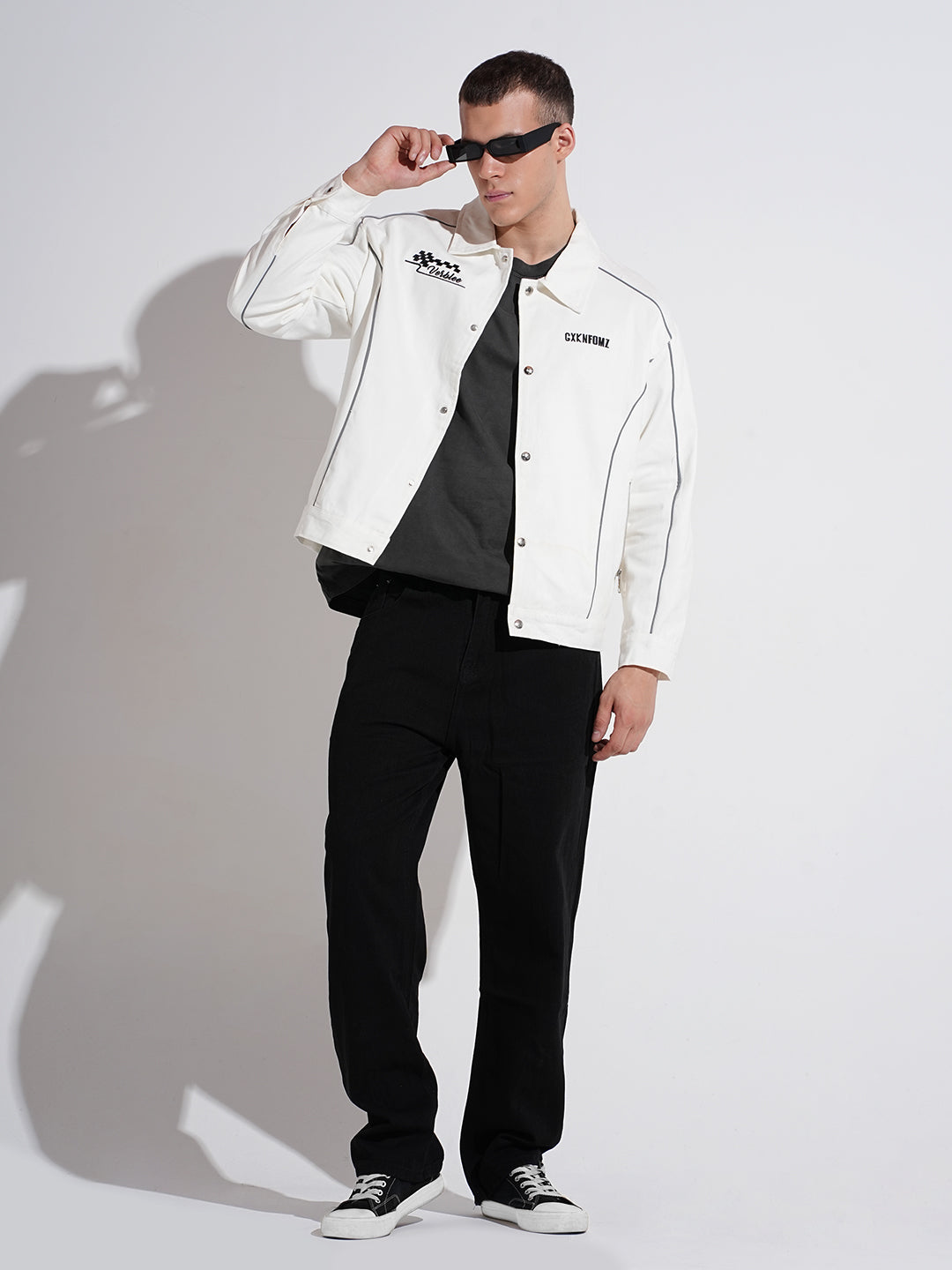 Men's White Button Down Jacket with Piping Detail