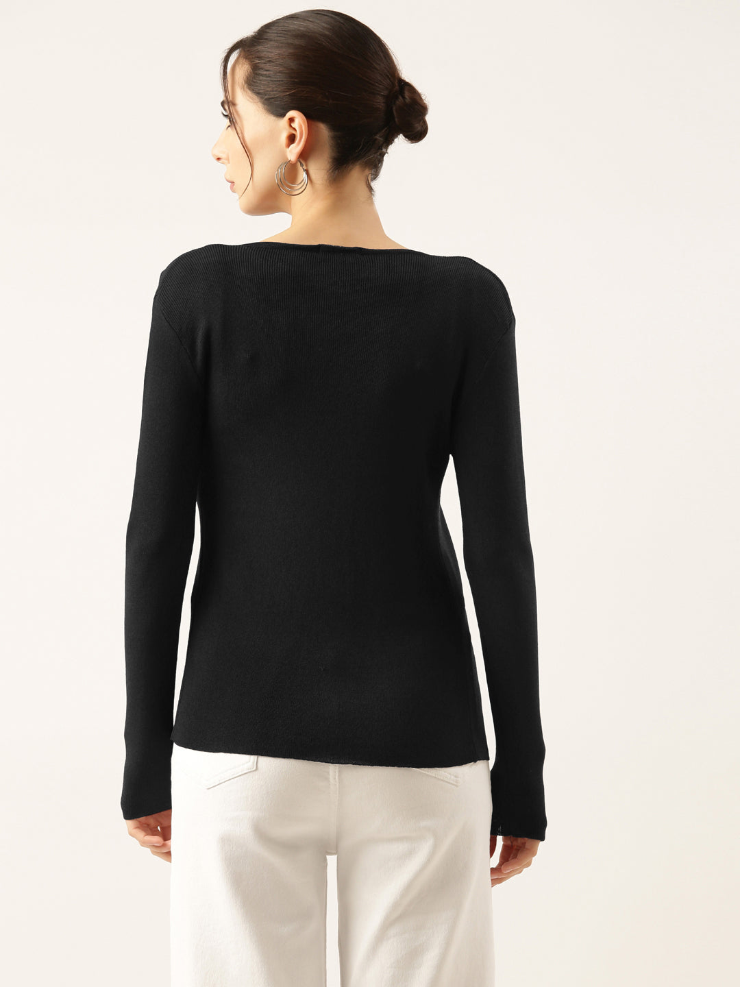 Women's Knitted Black Shrug with Button Detail