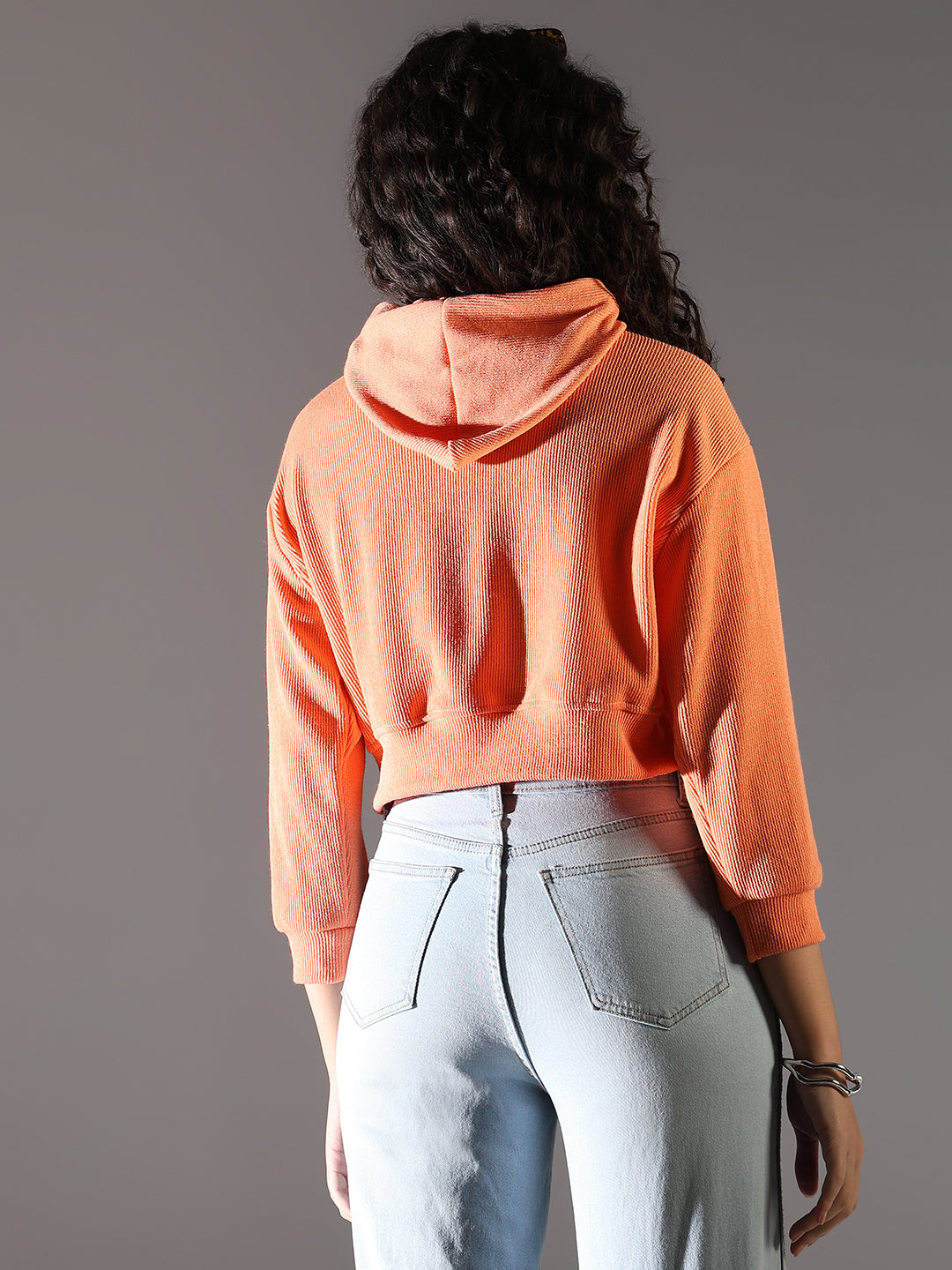 Women Solid Orange Hooded Sweatshirt