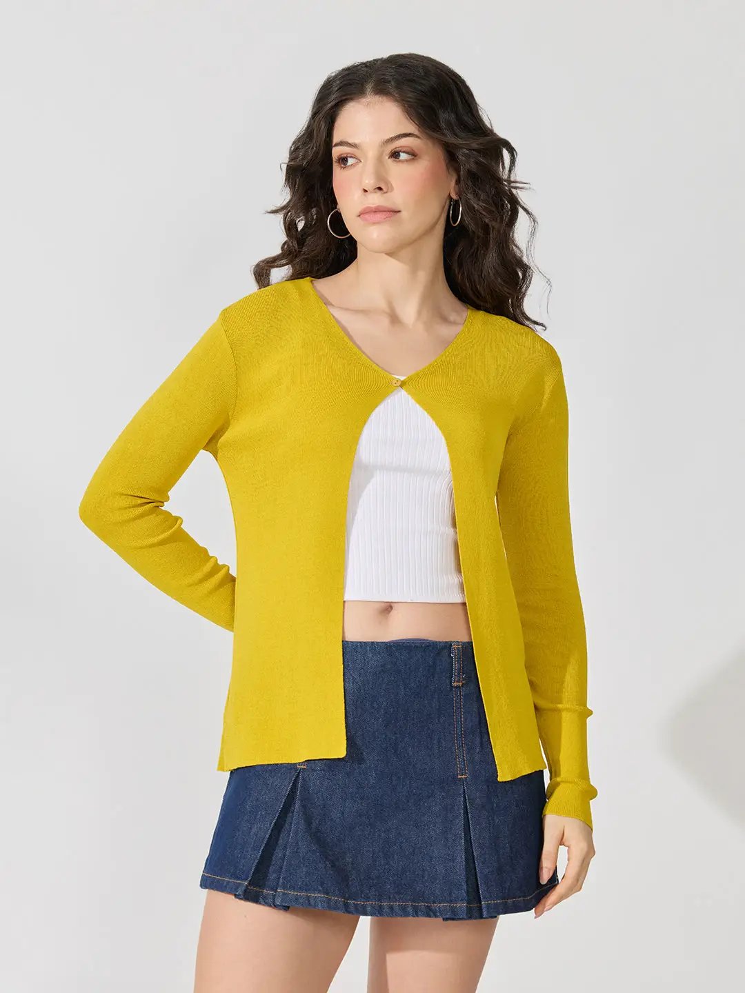 Women's Knitted Mustard Shrug with Button Detail - from SHOWOFFFF
