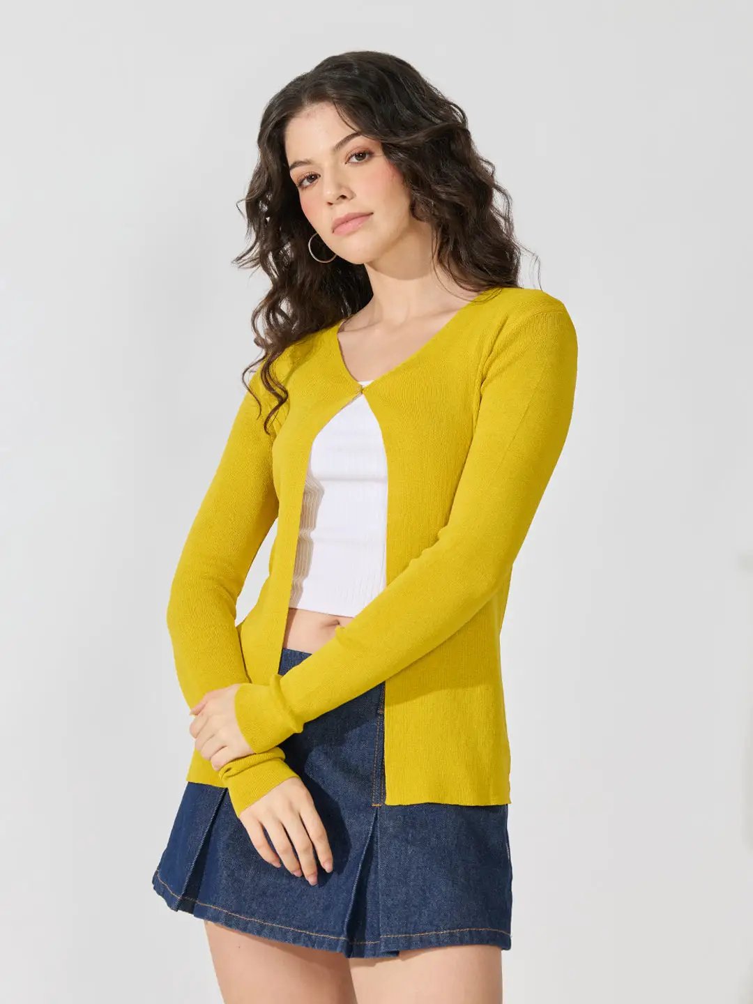 Women's Knitted Mustard Shrug with Button Detail - from SHOWOFFFF