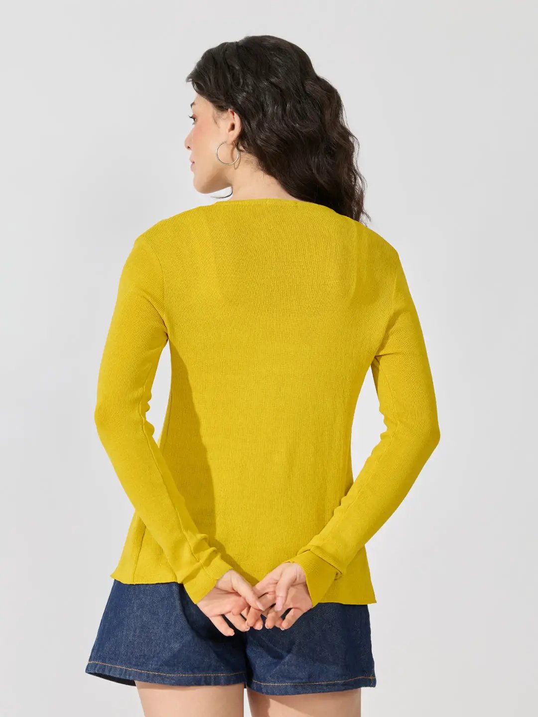 Women's Knitted Mustard Shrug with Button Detail - from SHOWOFFFF