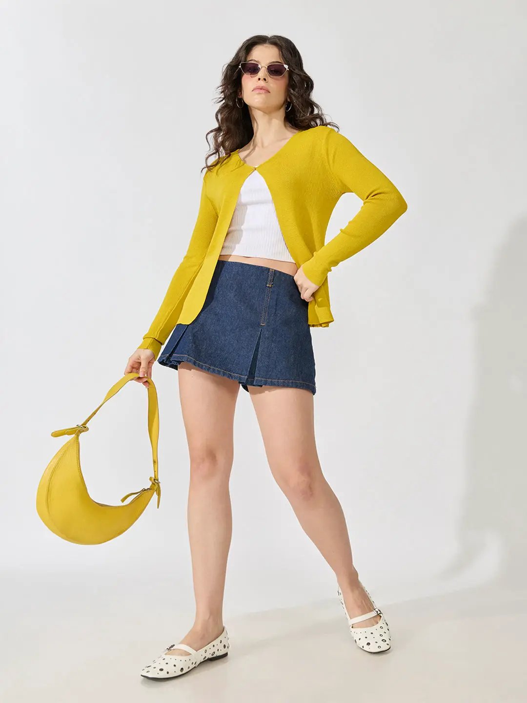 Women's Knitted Mustard Shrug with Button Detail - from SHOWOFFFF