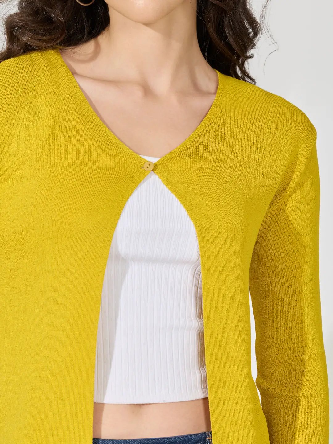 Women's Knitted Mustard Shrug with Button Detail - from SHOWOFFFF