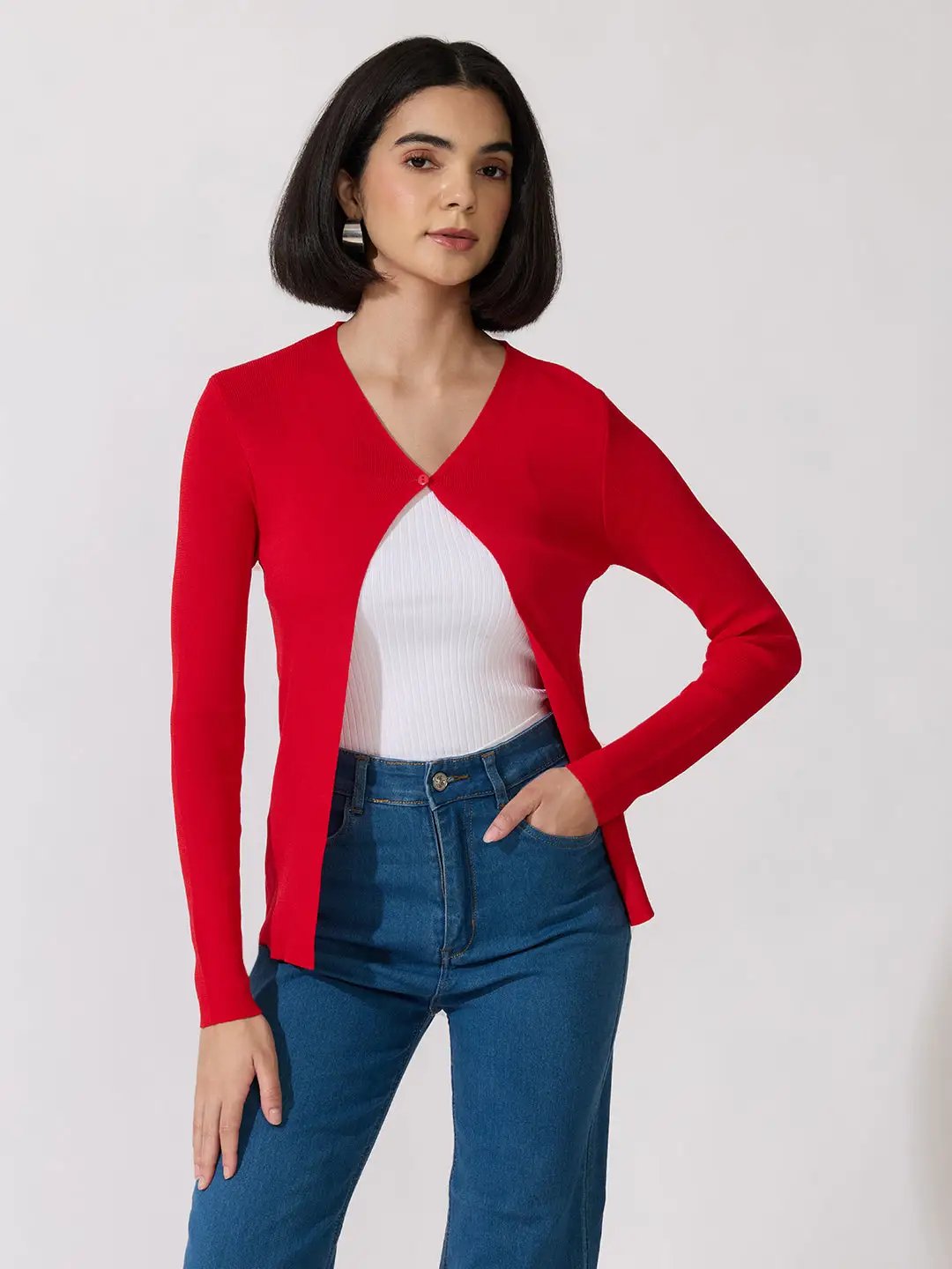 Women's Knitted Red Shrug with Button Detail - from SHOWOFFFF
