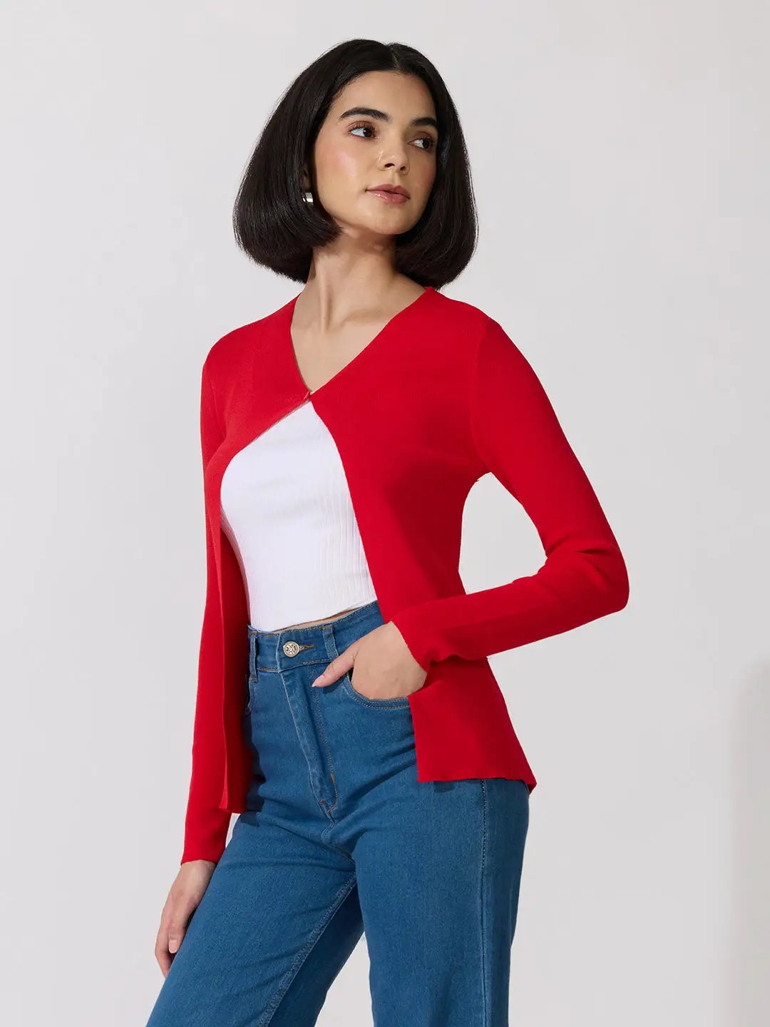 Women's Knitted Red Shrug with Button Detail - from SHOWOFFFF
