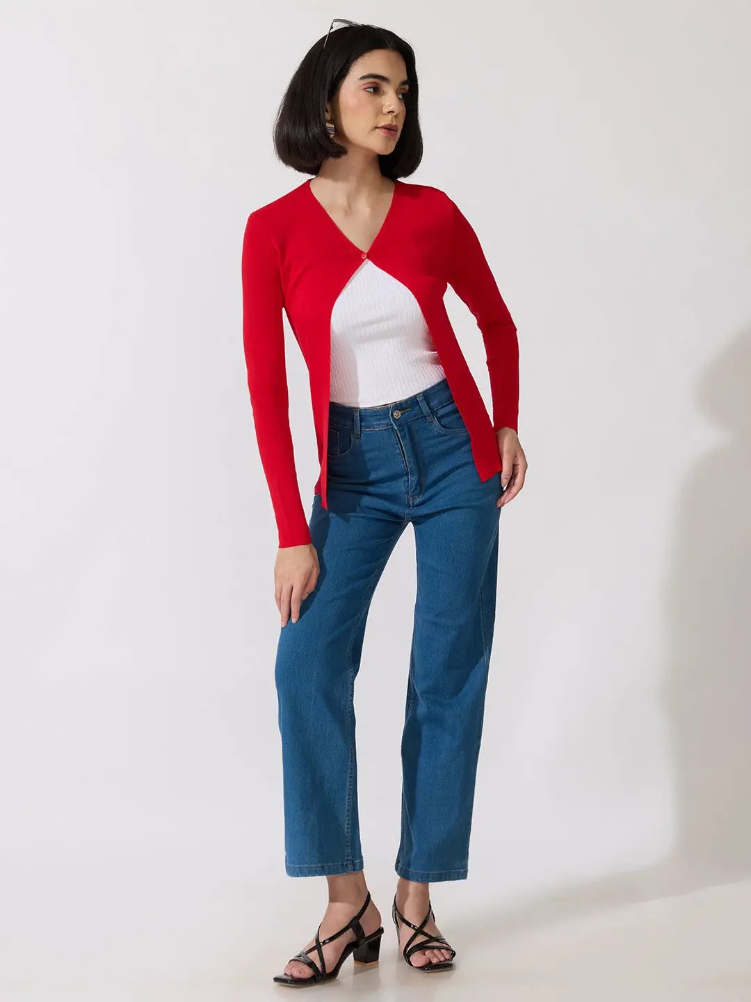 Women's Knitted Red Shrug with Button Detail - from SHOWOFFFF