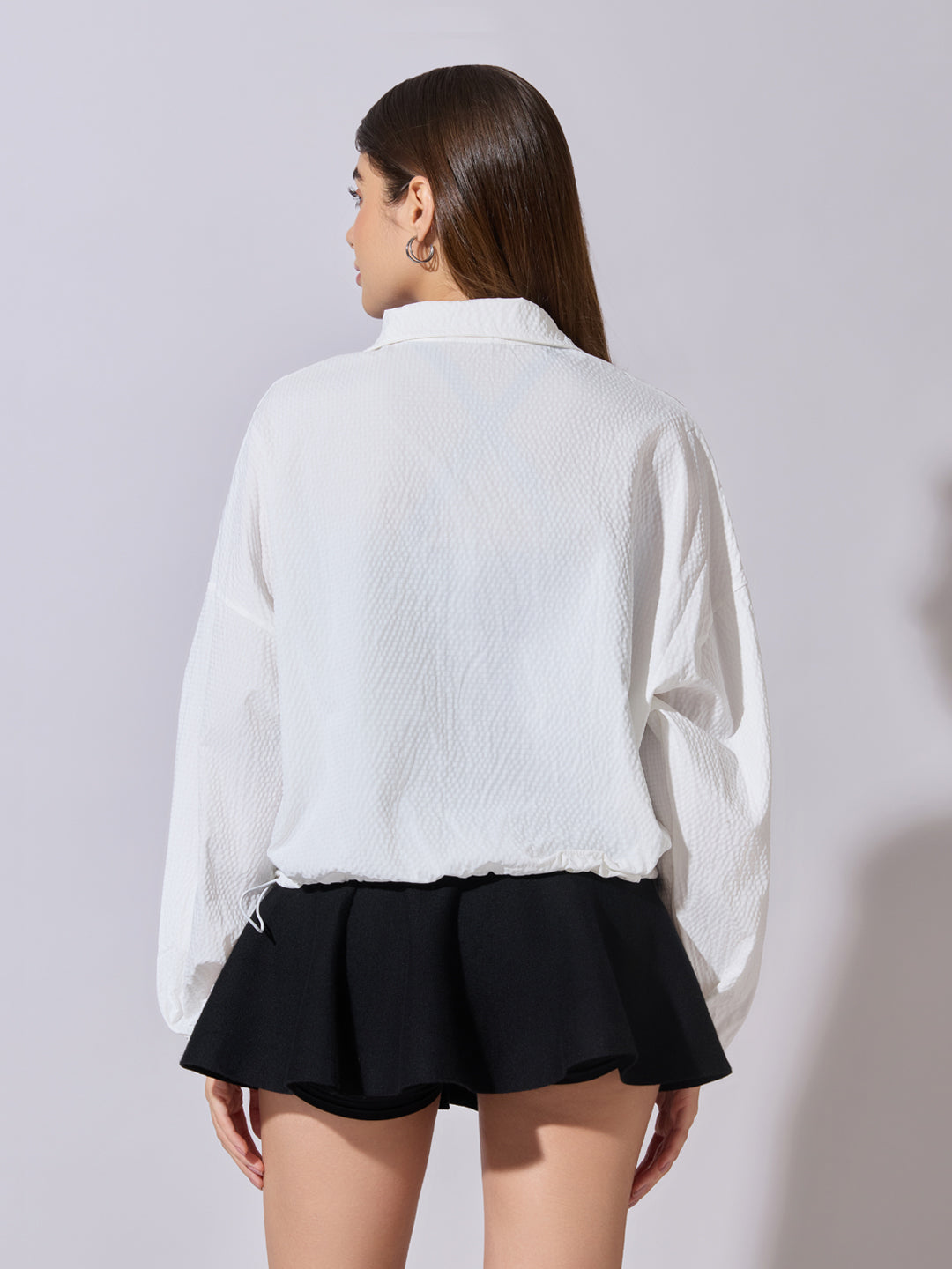 Women's Textured White High-Neck Zip-Up Jacket