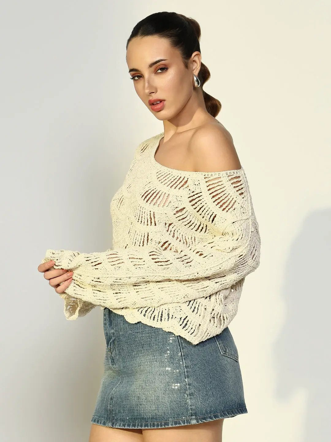 Women's Cream Crochet Top with Scalloped Hem - from SHOWOFFFF