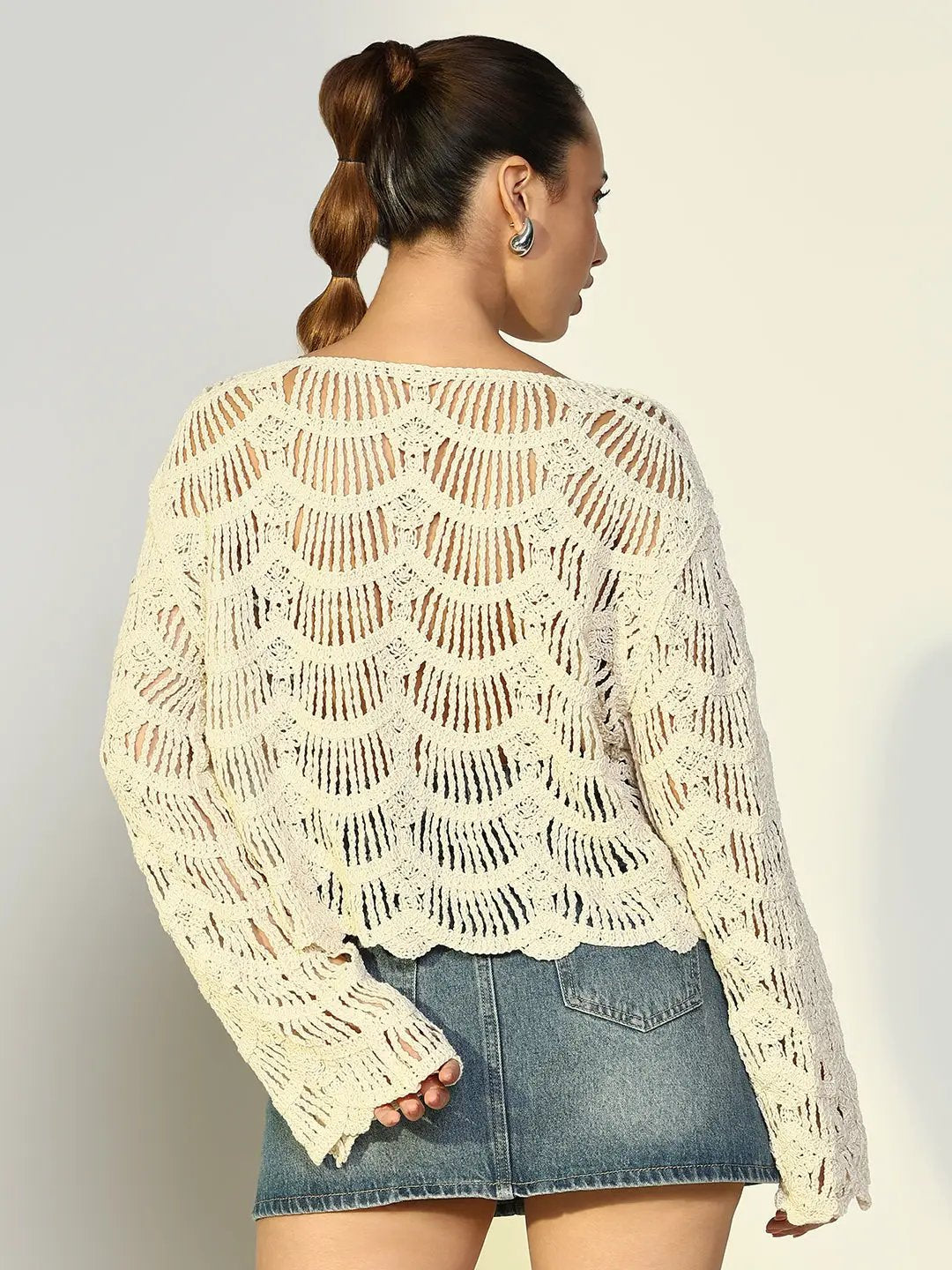Women's Cream Crochet Top with Scalloped Hem - from SHOWOFFFF