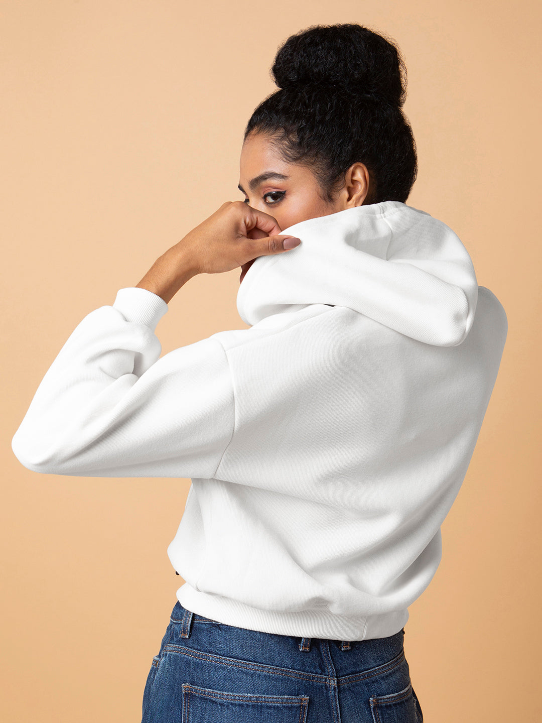 Women's White Long Sleeve Zip-up Hoodie