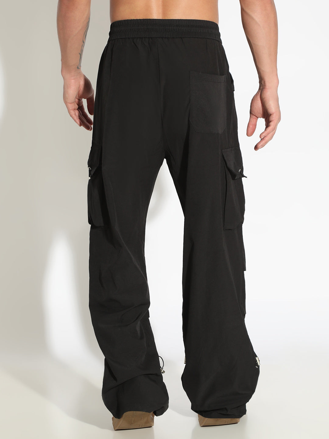 Men's Black Parachute Trousers with Cargo Pockets