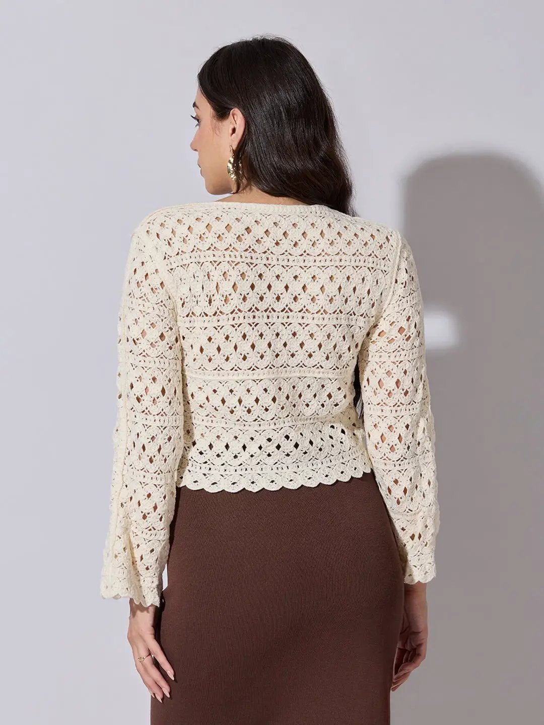 Women's Textured Cream Crochet Crop Top - from SHOWOFFFF