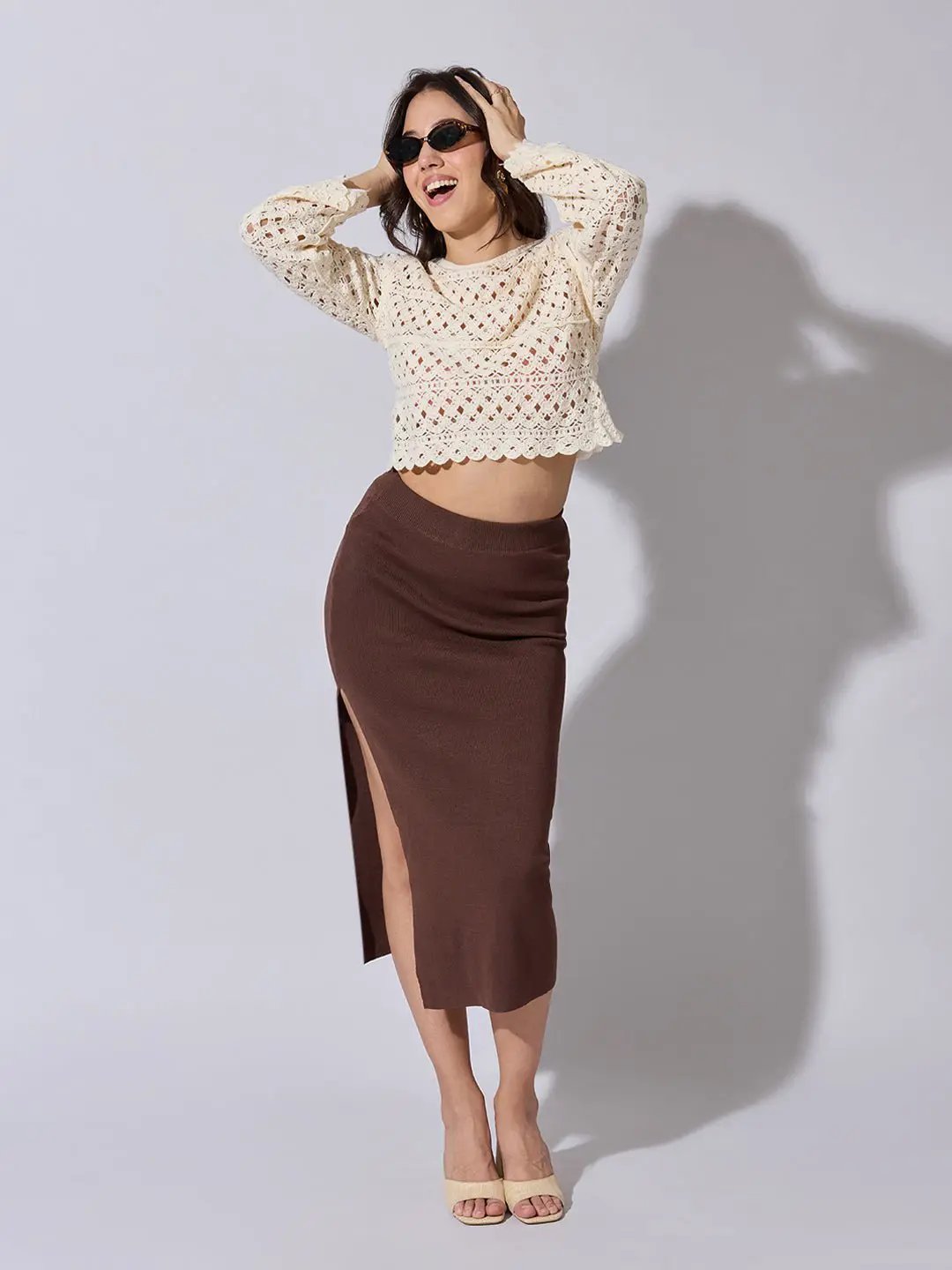 Women's Textured Cream Crochet Crop Top - from SHOWOFFFF