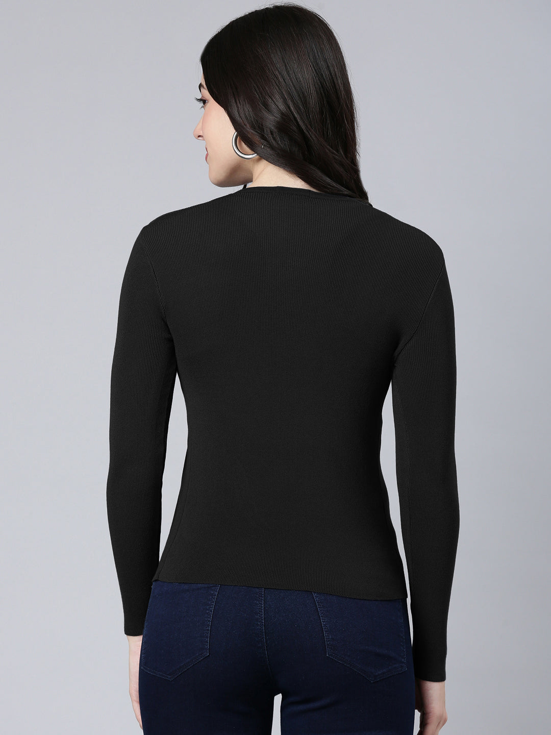 Women's Ribbed Black Shrug with Button Detail