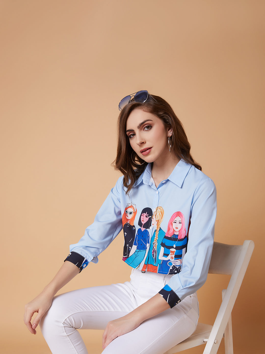 Women Graphic Print Blue Shirt