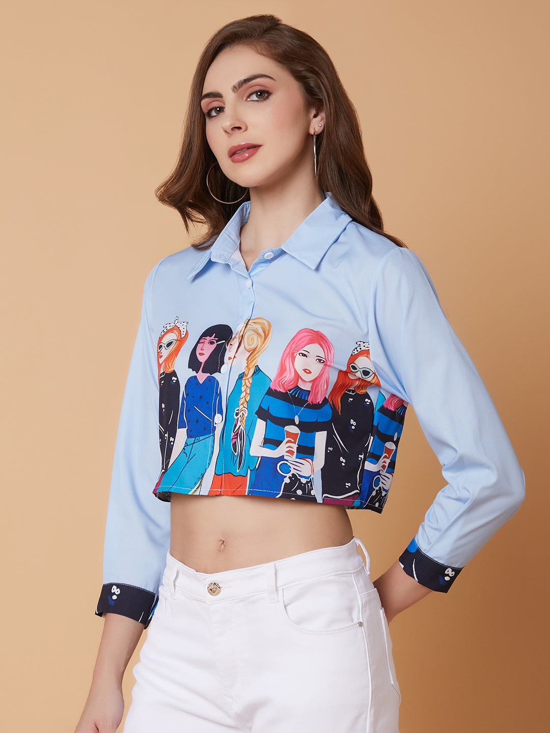 Women Graphic Print Blue Shirt