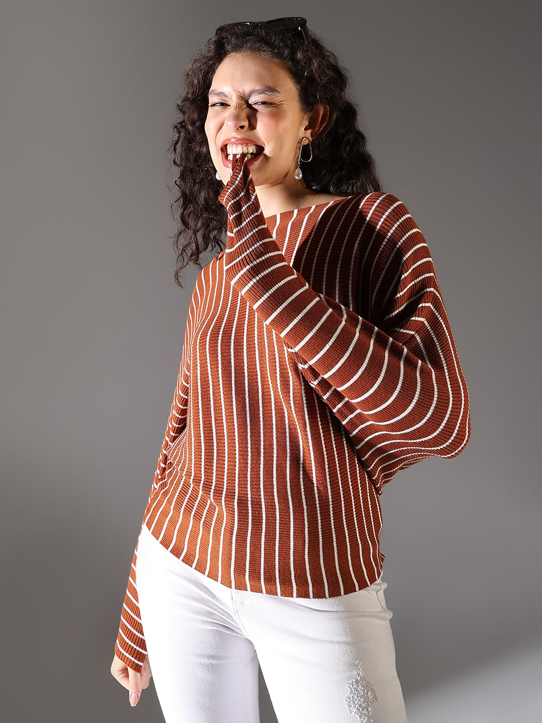 Women Brown Striped Top