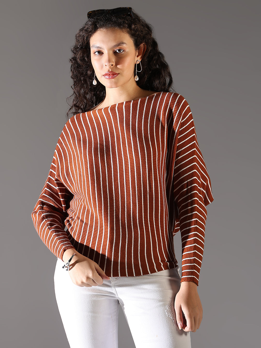 Women Brown Striped Top