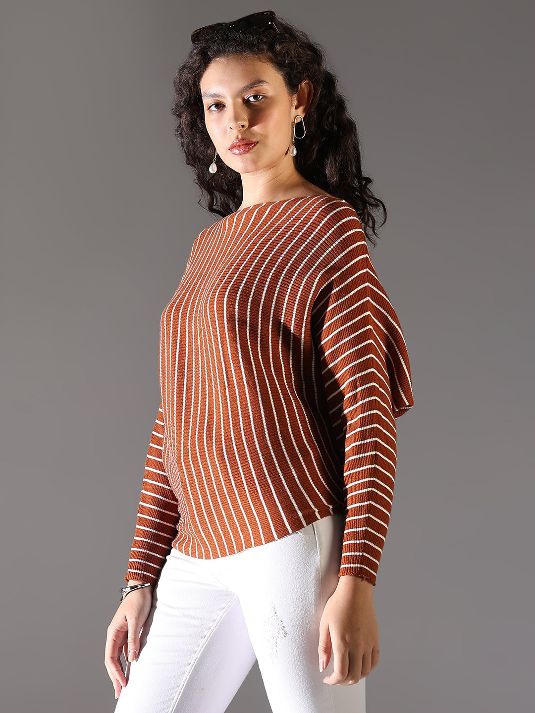 Women Brown Striped Top