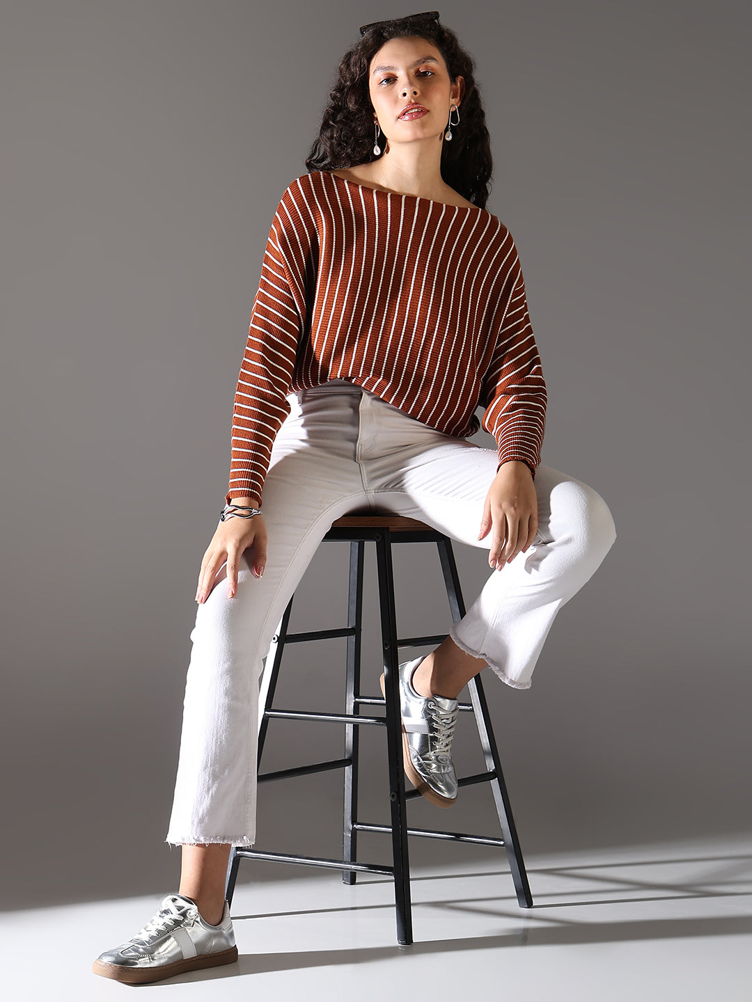 Women Brown Striped Top